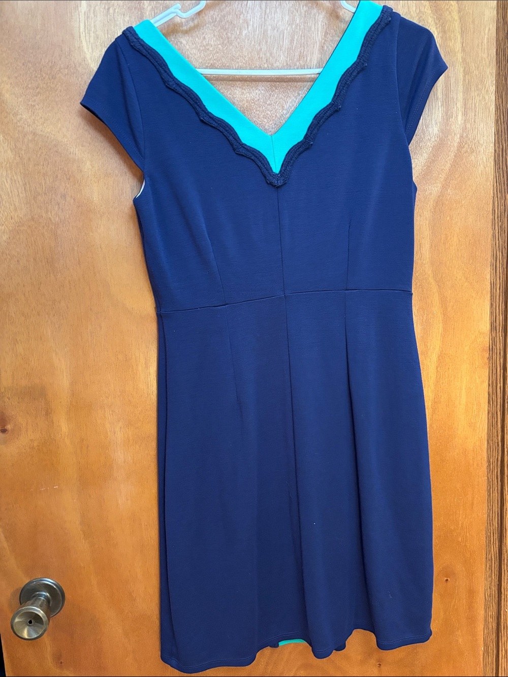 Lilly Pulitzer Navy Dress with Teal Center Panel and Scalloped Trim - Picture 6 of 7